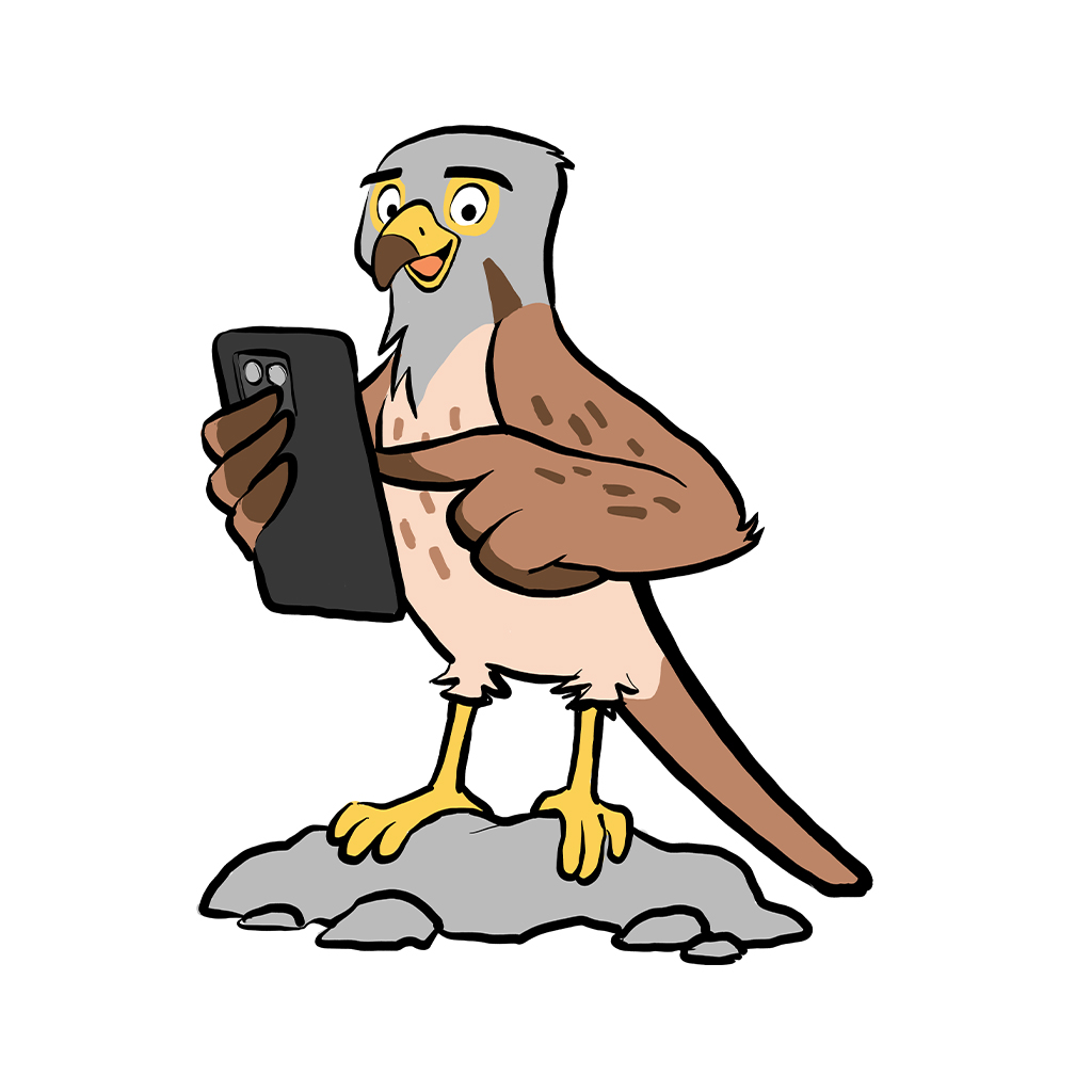 Maskottchen Webseite mit Handy ©Tobi Dahmen